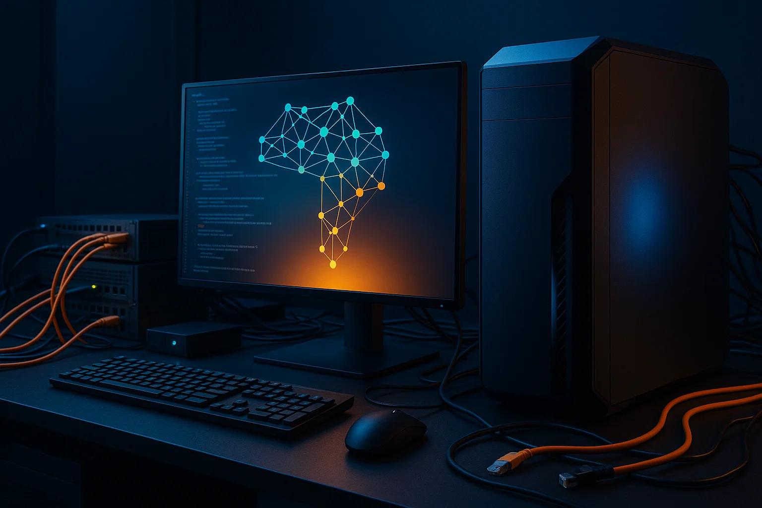 A computer setup with a dark background