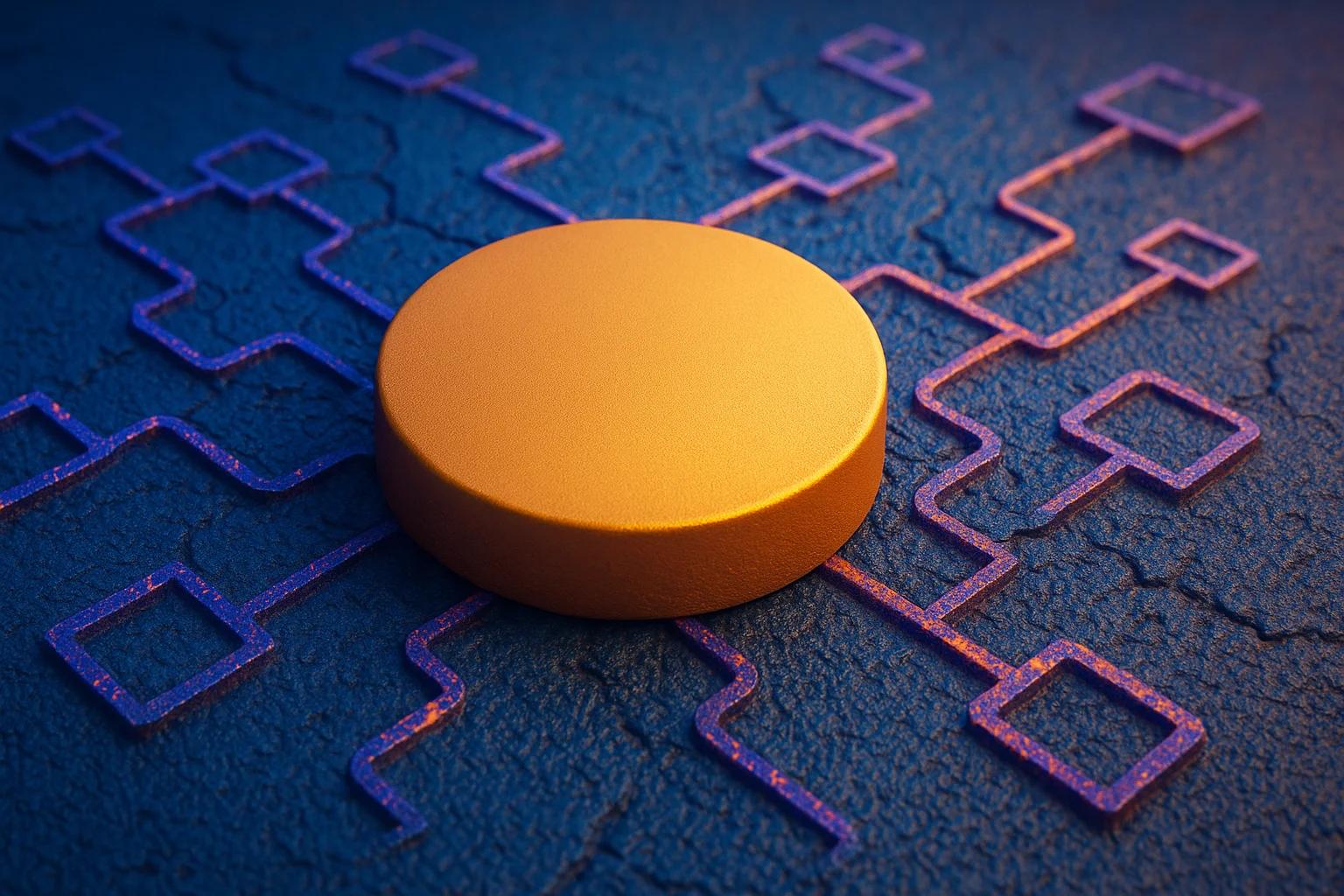 A circular orange object on a textured surface
