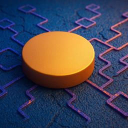 A circular orange object on a textured surface