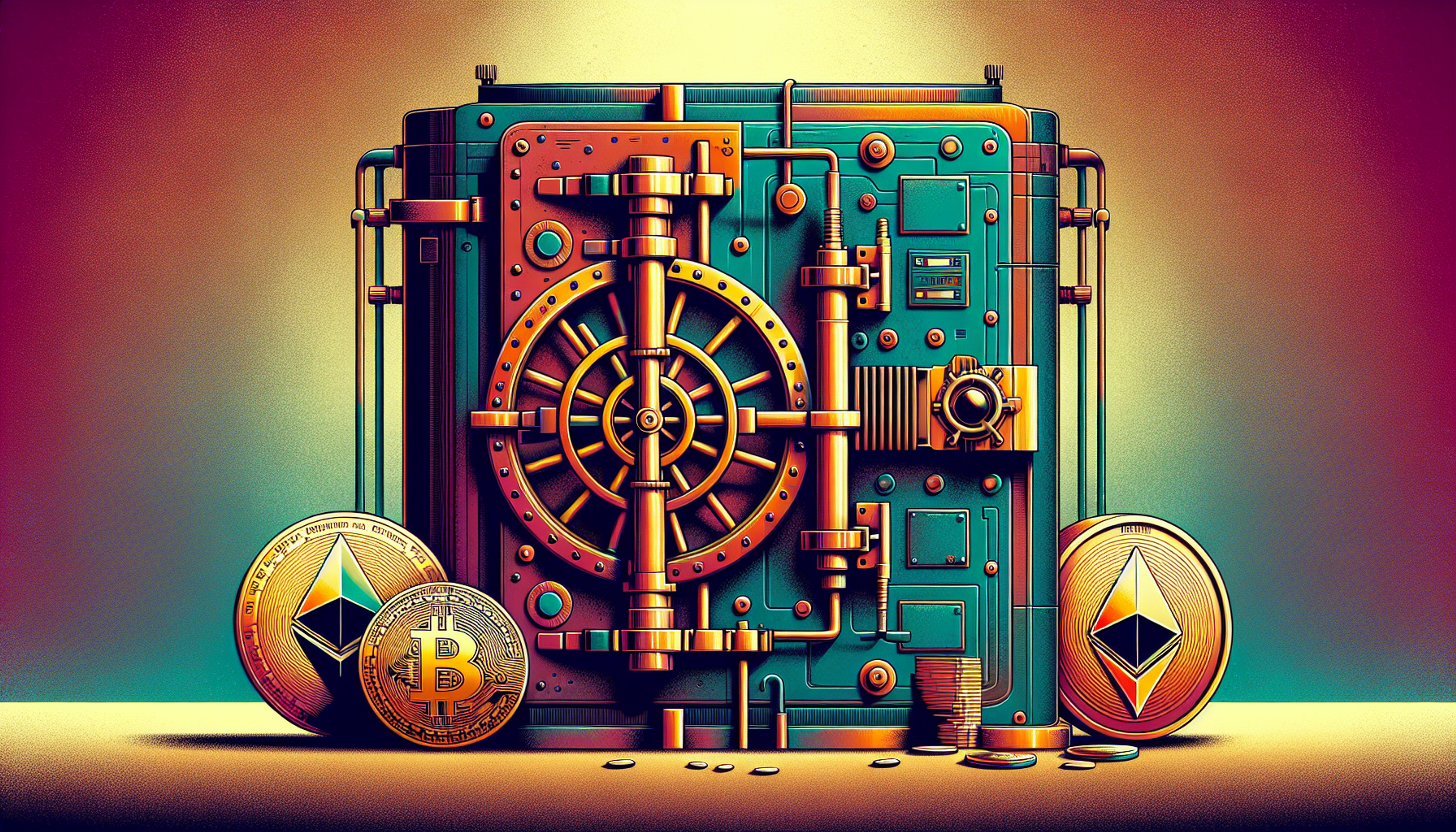 A colorful vault with gold coins and