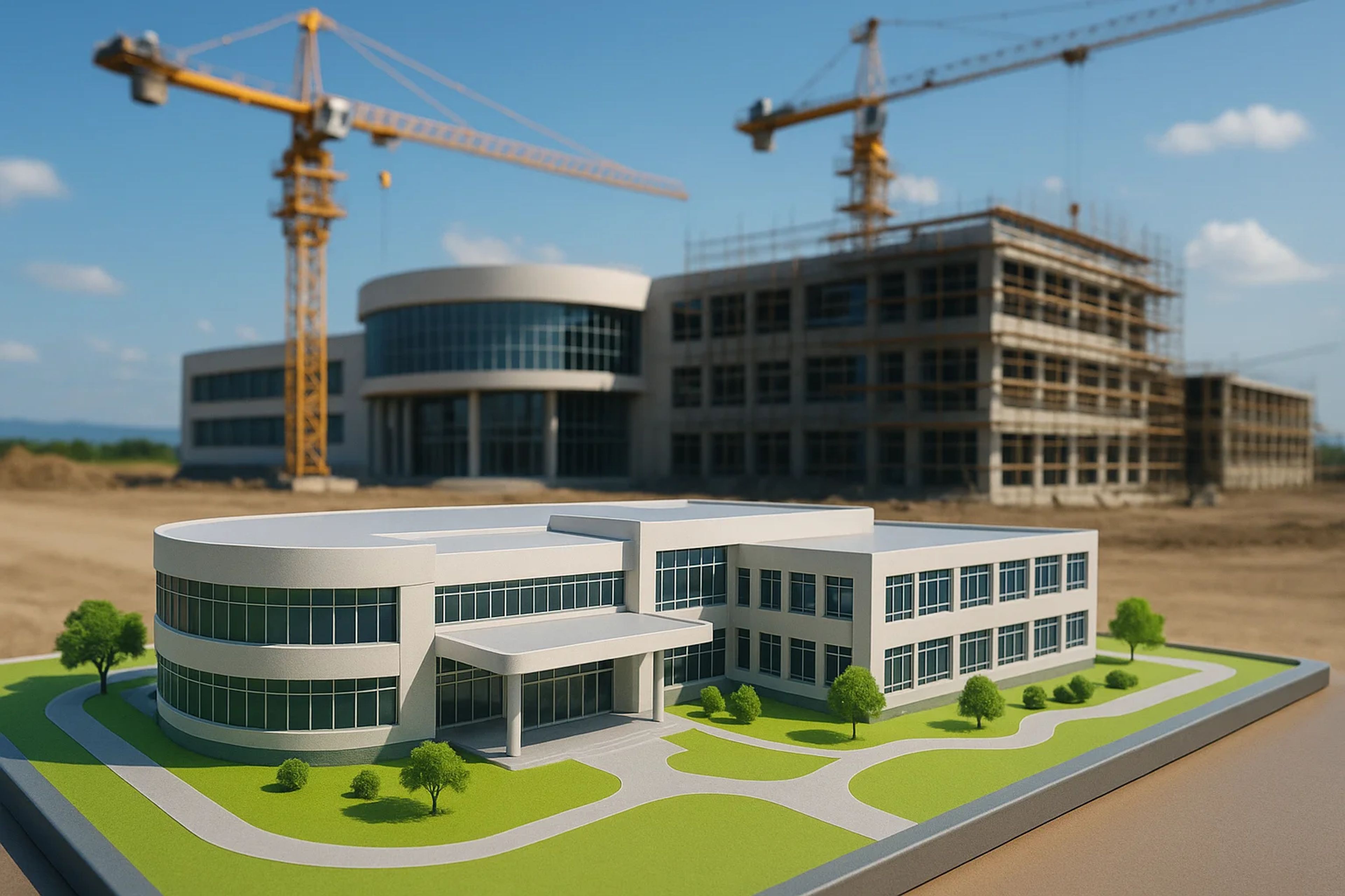 Architectural model of a modern building with