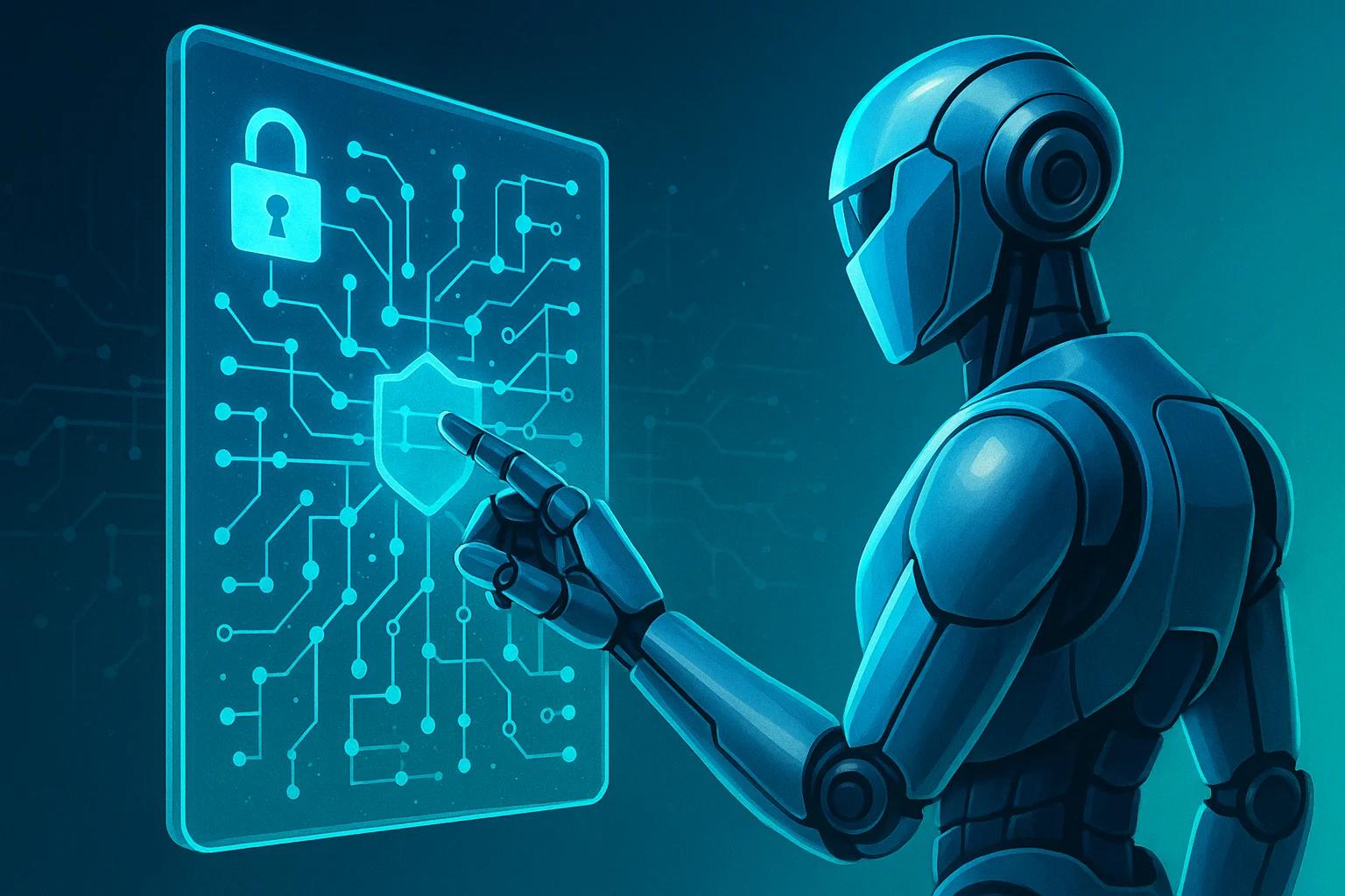 A futuristic robot interacting with a digital