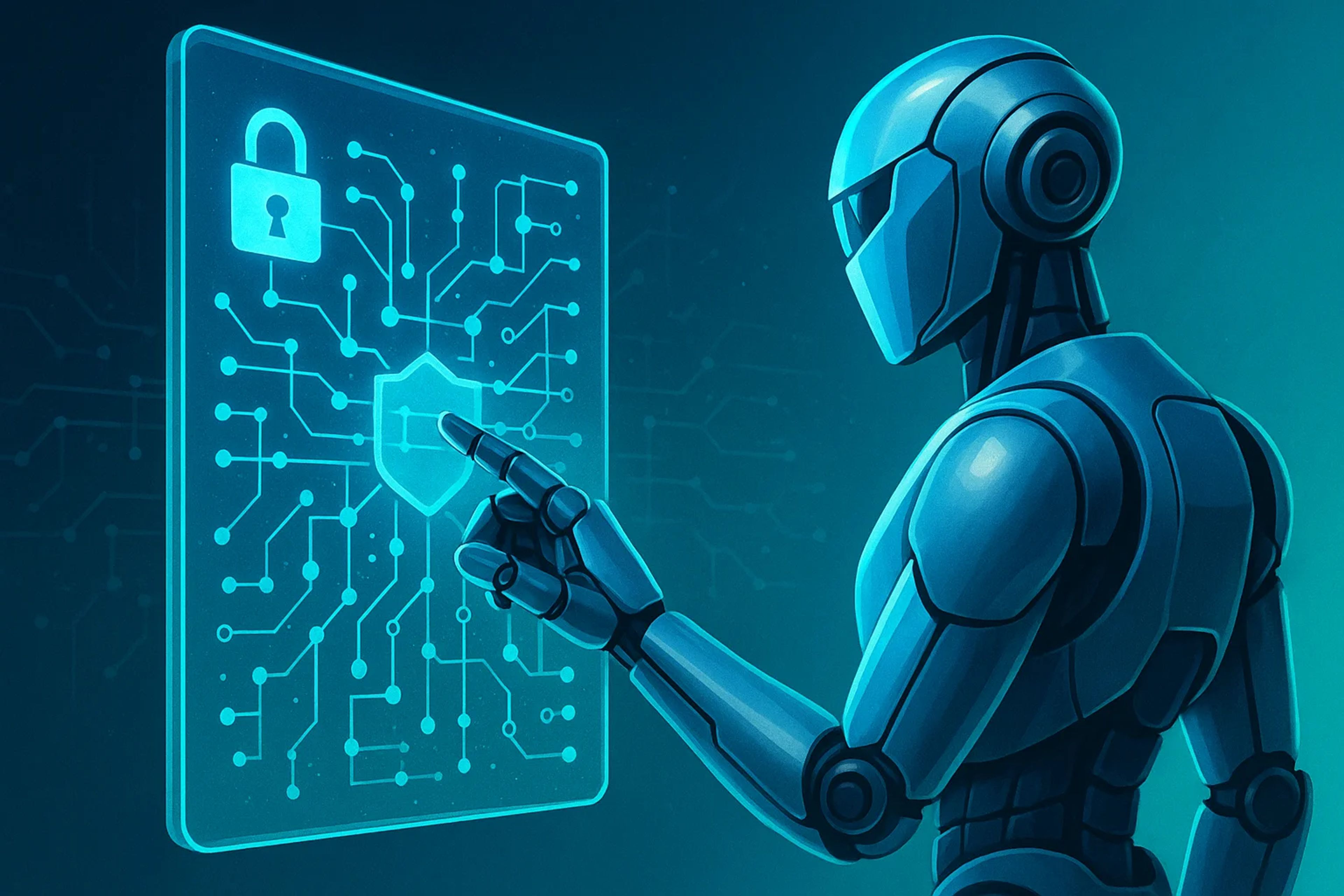 A futuristic robot interacting with a digital