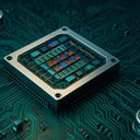 Close-up of a microchip on a circuit board