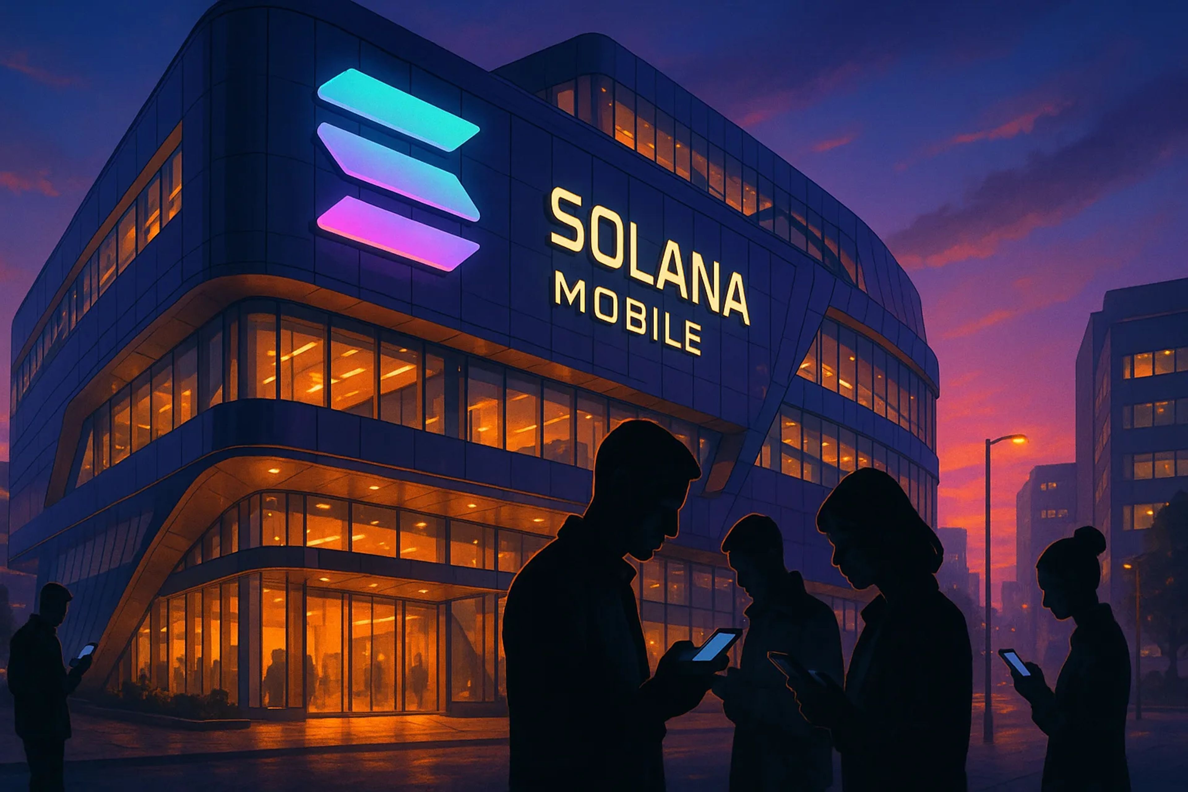 Silhouettes of people using phones outside a