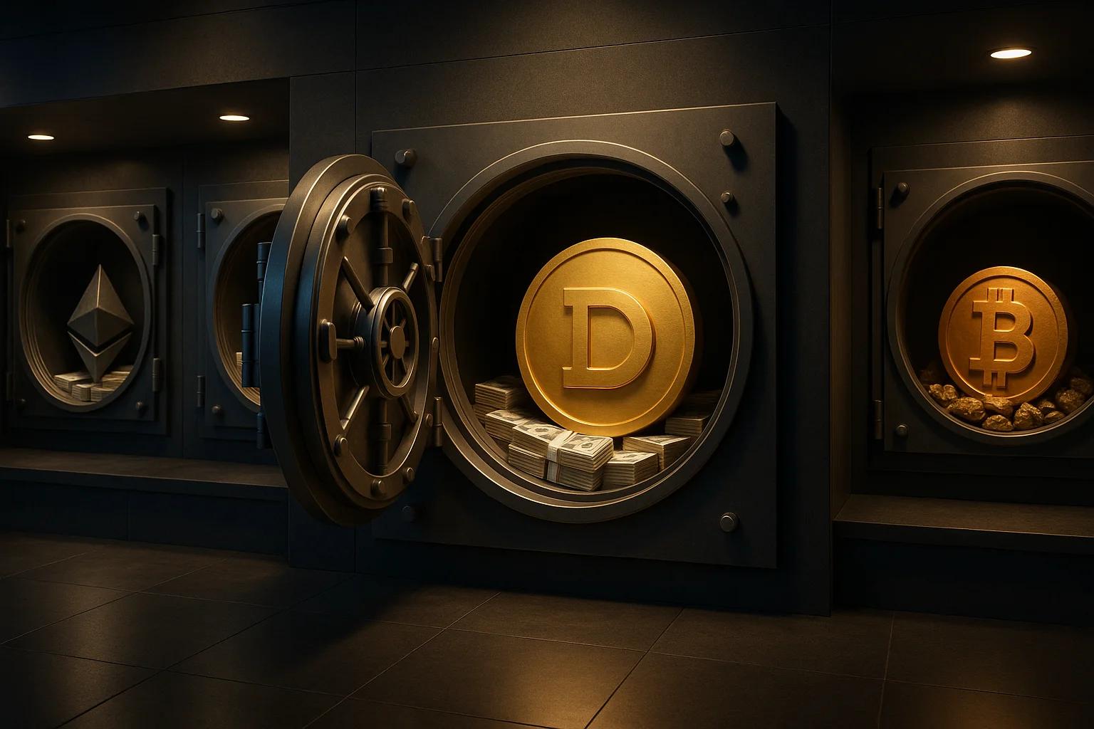 Open vault displaying gold coins and cash