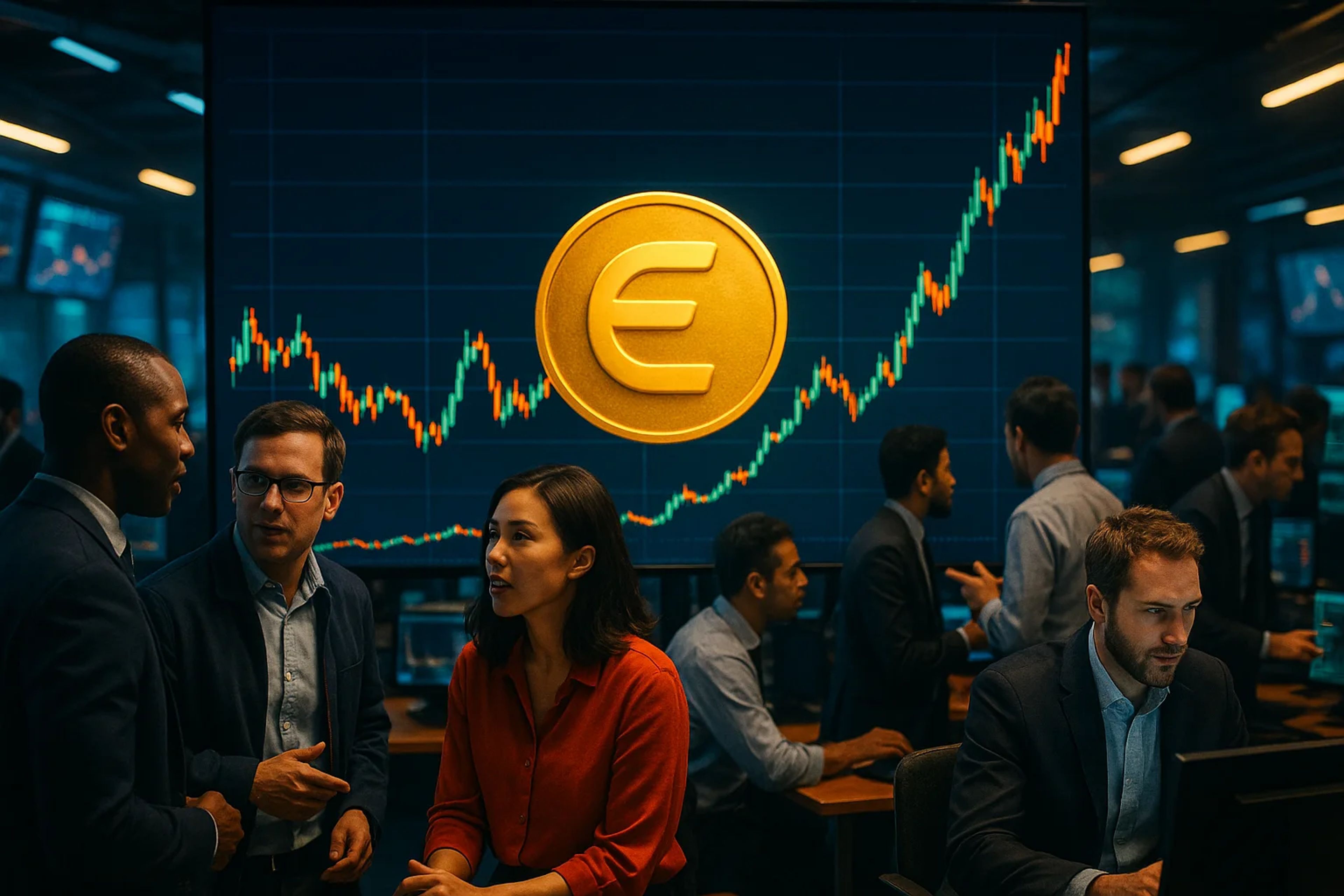 Group of professionals discussing in a trading