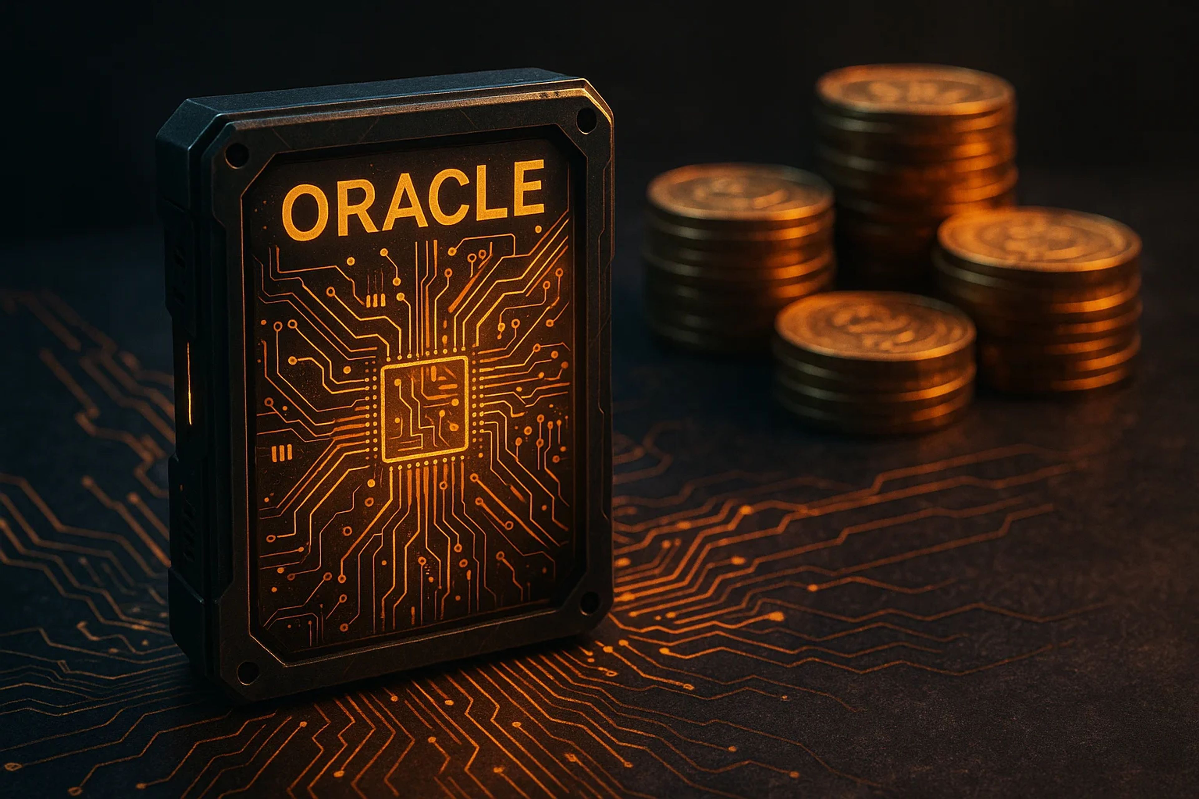 A black device with a circuit design and the word