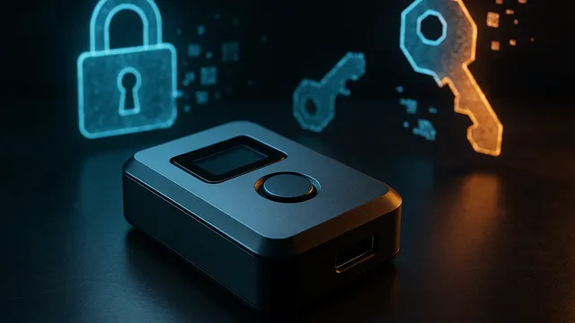 A sleek black device with a button, surrounded by