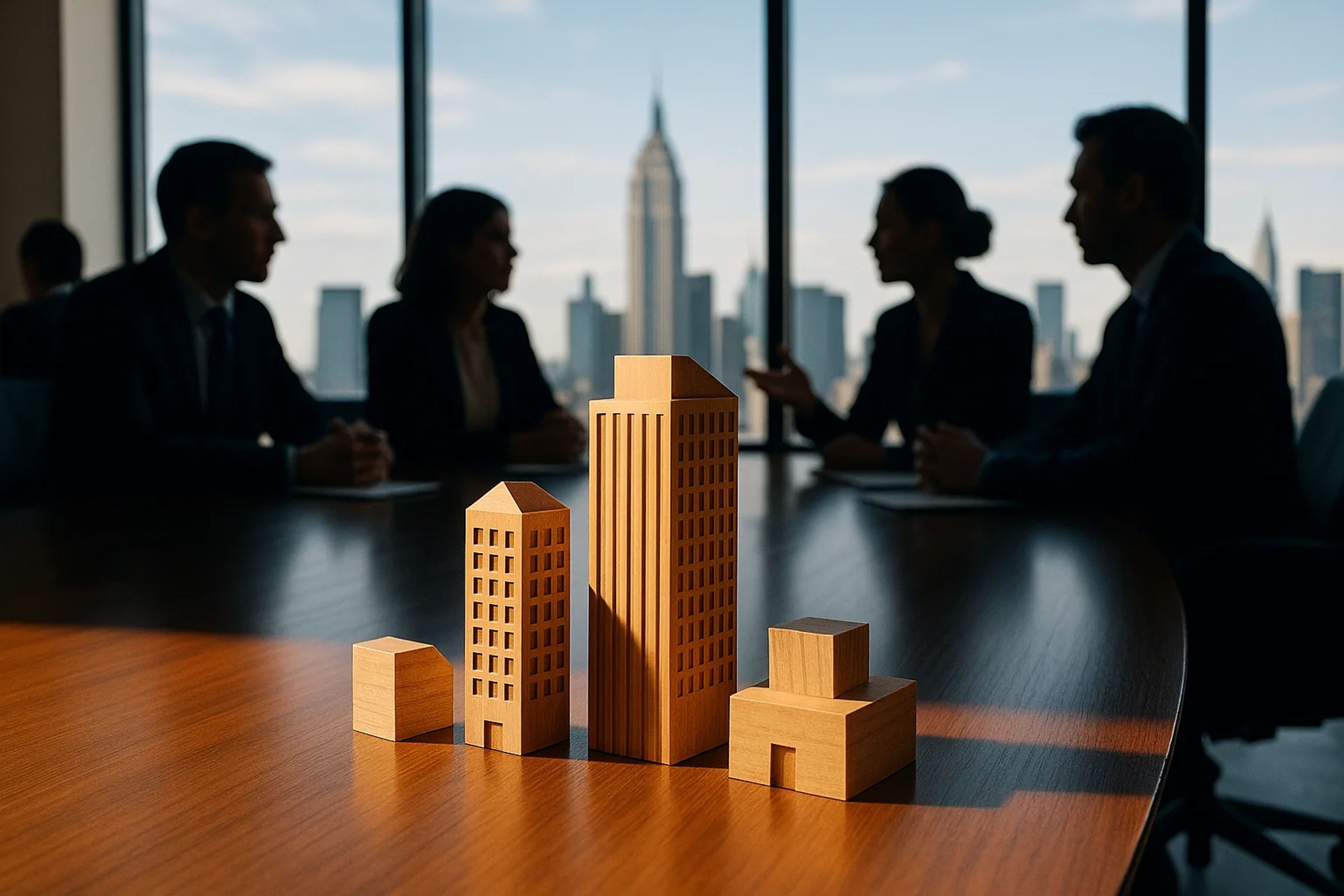 Silhouettes of business people in a meeting with