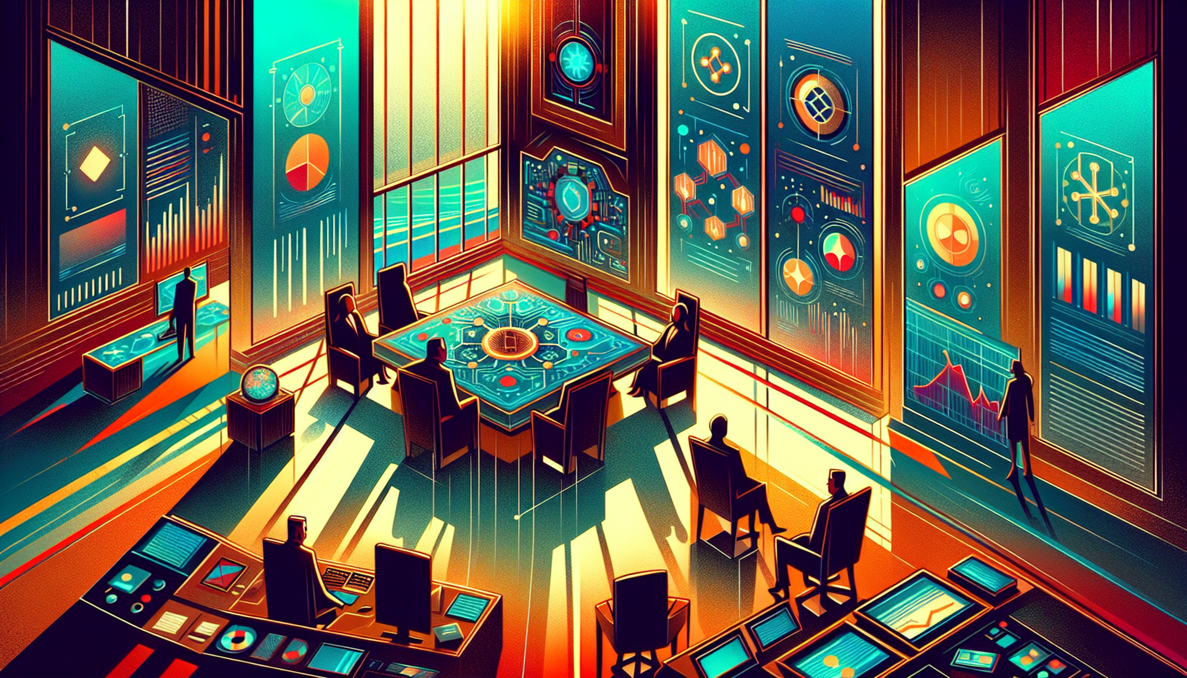 A modern conference room with large windows