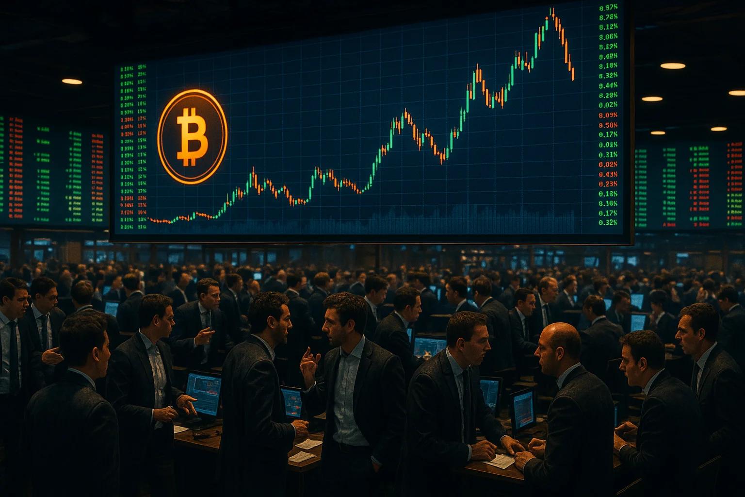Crowded trading floor with multiple traders and