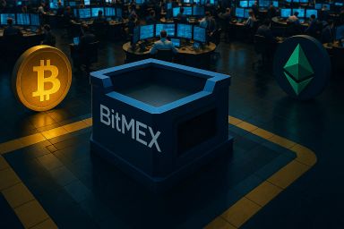 Trading floor with cryptocurrency symbols and