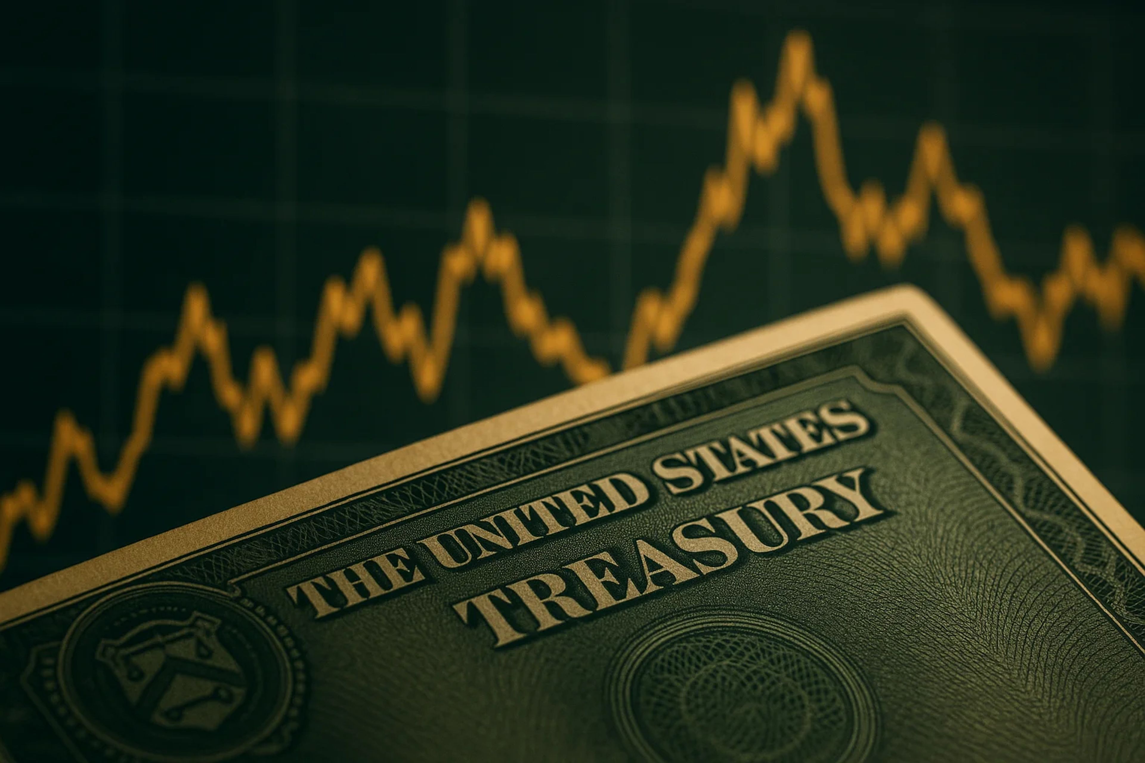 Close-up of a U.S. Treasury bill with a graph in