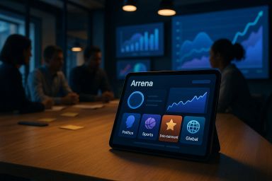 Tablet displaying data analytics in a meeting room
