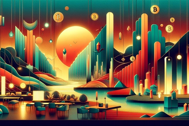 Colorful abstract landscape with mountains and a