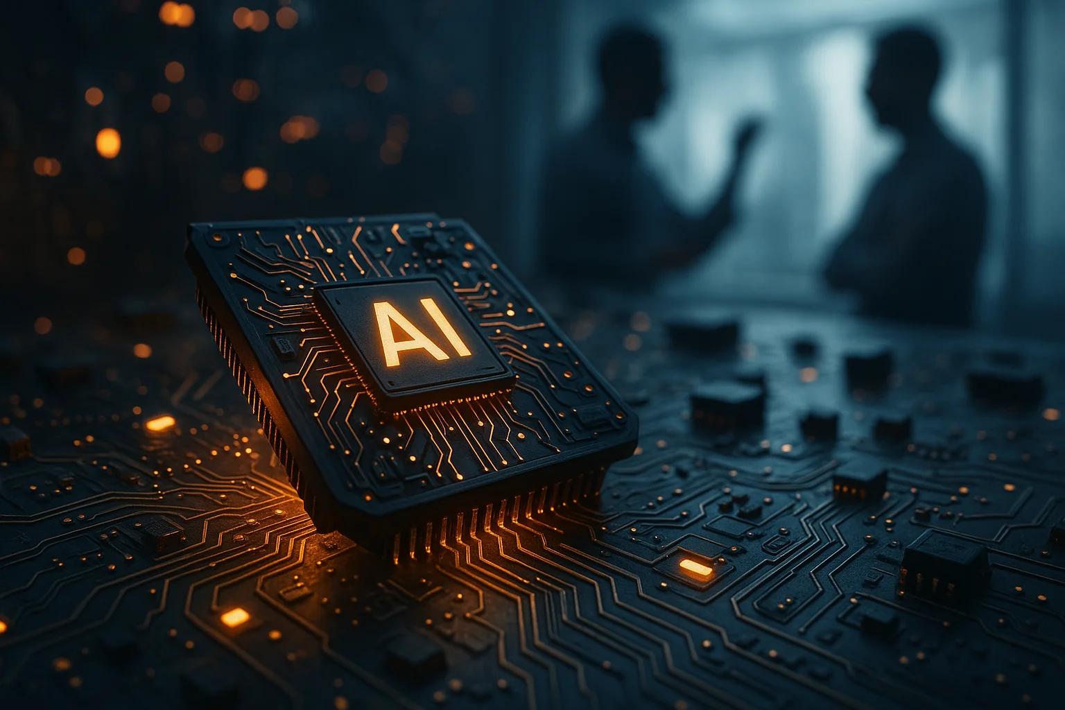A glowing microchip with 'AI' on it, surrounded