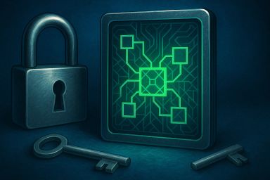 A metallic padlock and two keys beside a glowing
