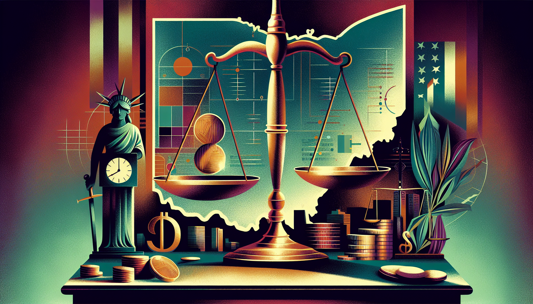 A stylized depiction of scales of justice with