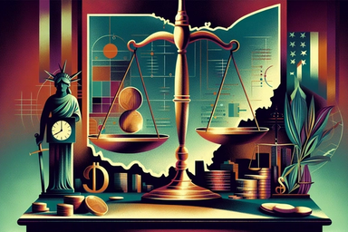 A stylized depiction of scales of justice with