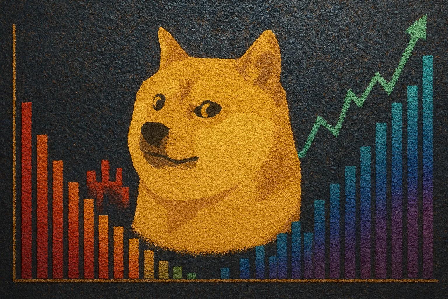 A stylized dog head with a rising graph in the