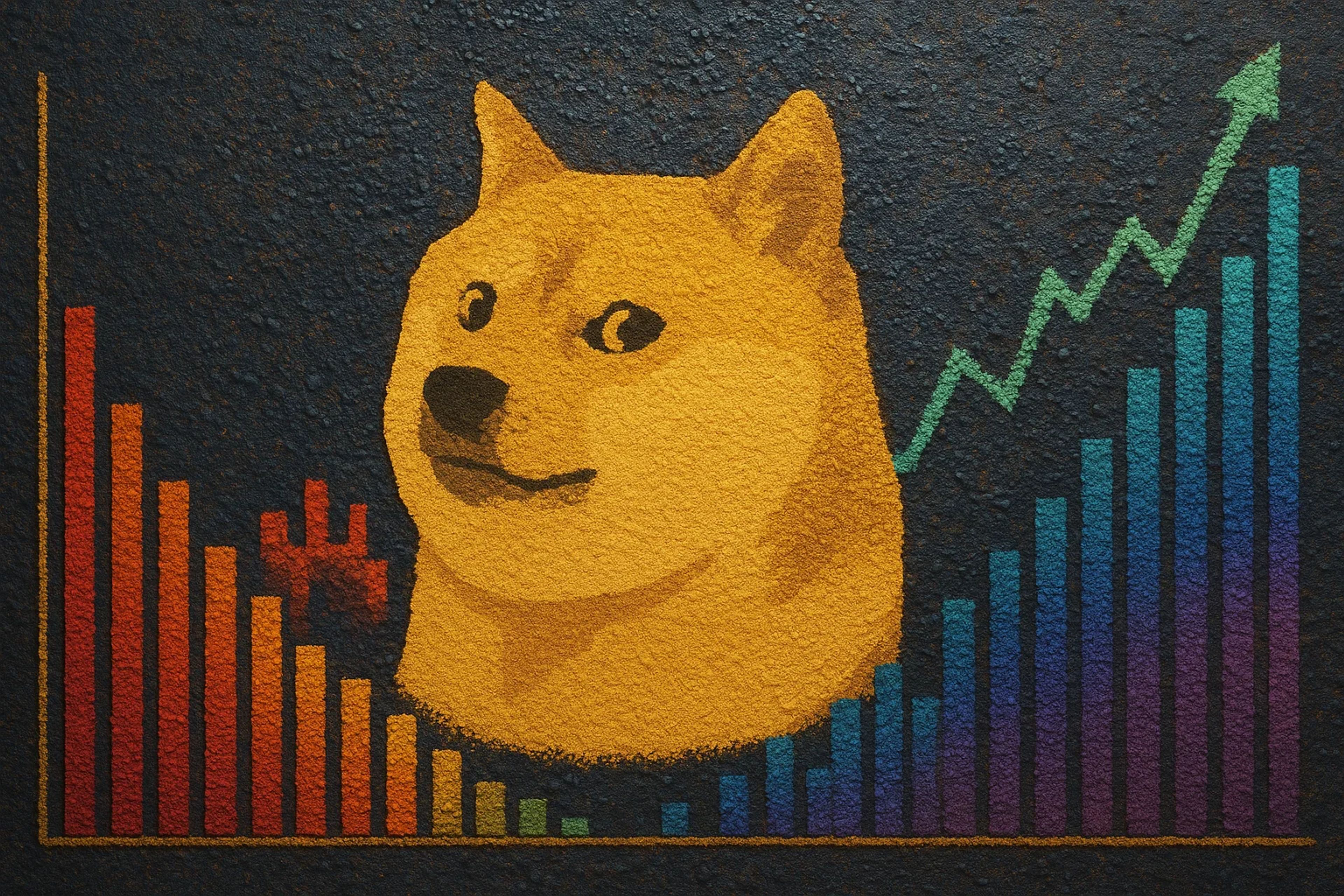 A stylized dog head with a rising graph in the