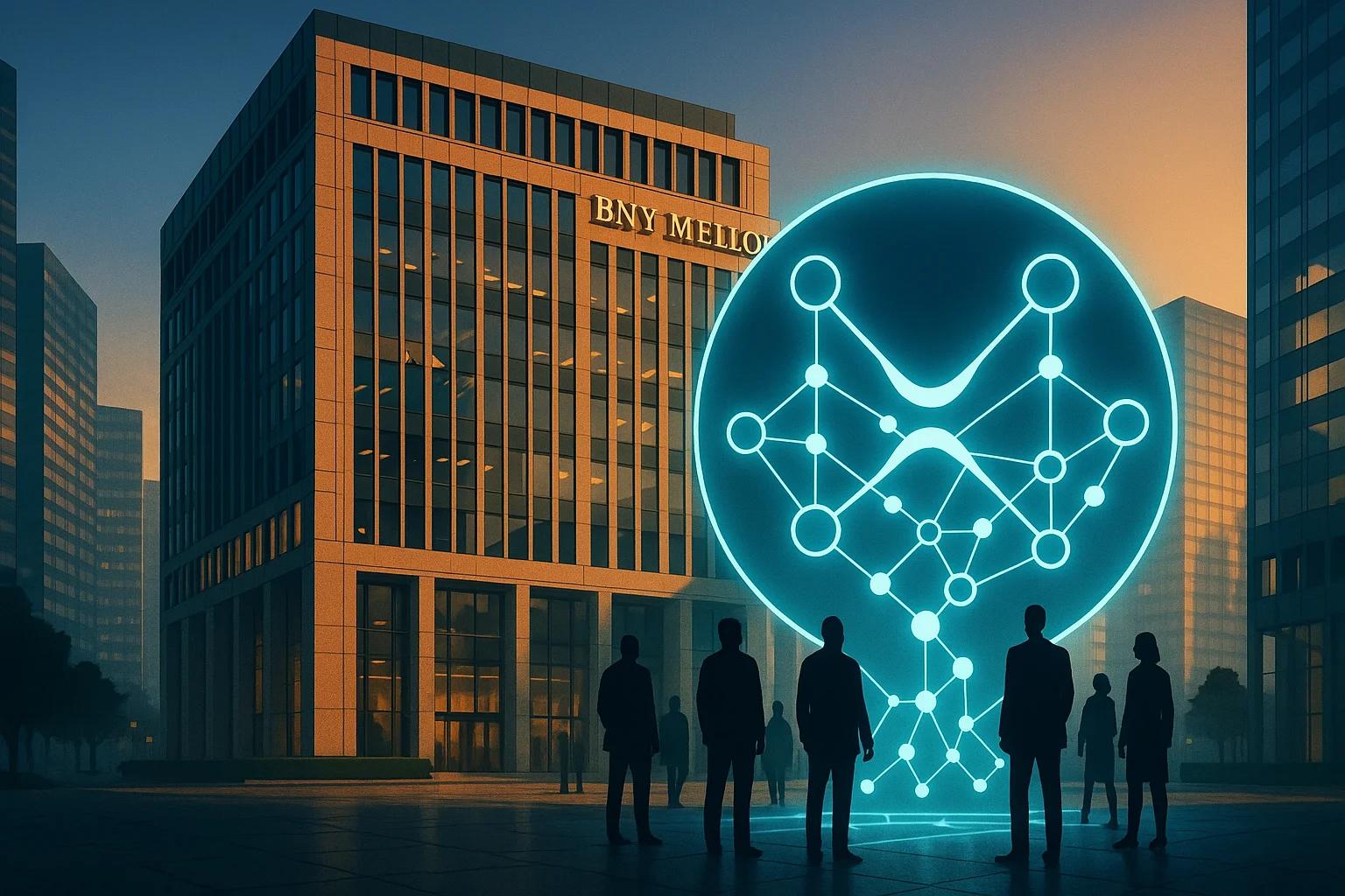 Silhouetted figures in front of a modern building