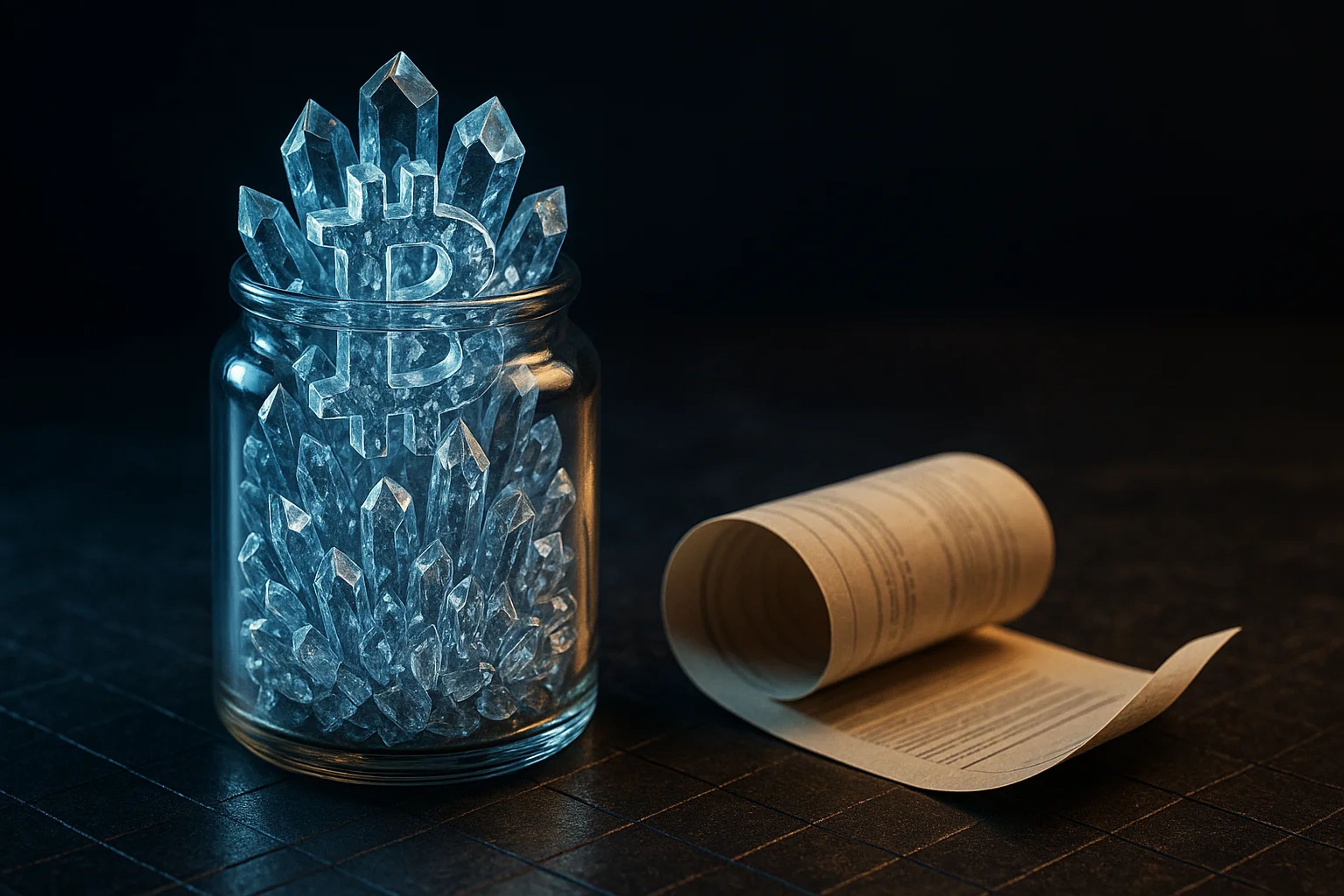 A glass jar filled with crystal-like structures