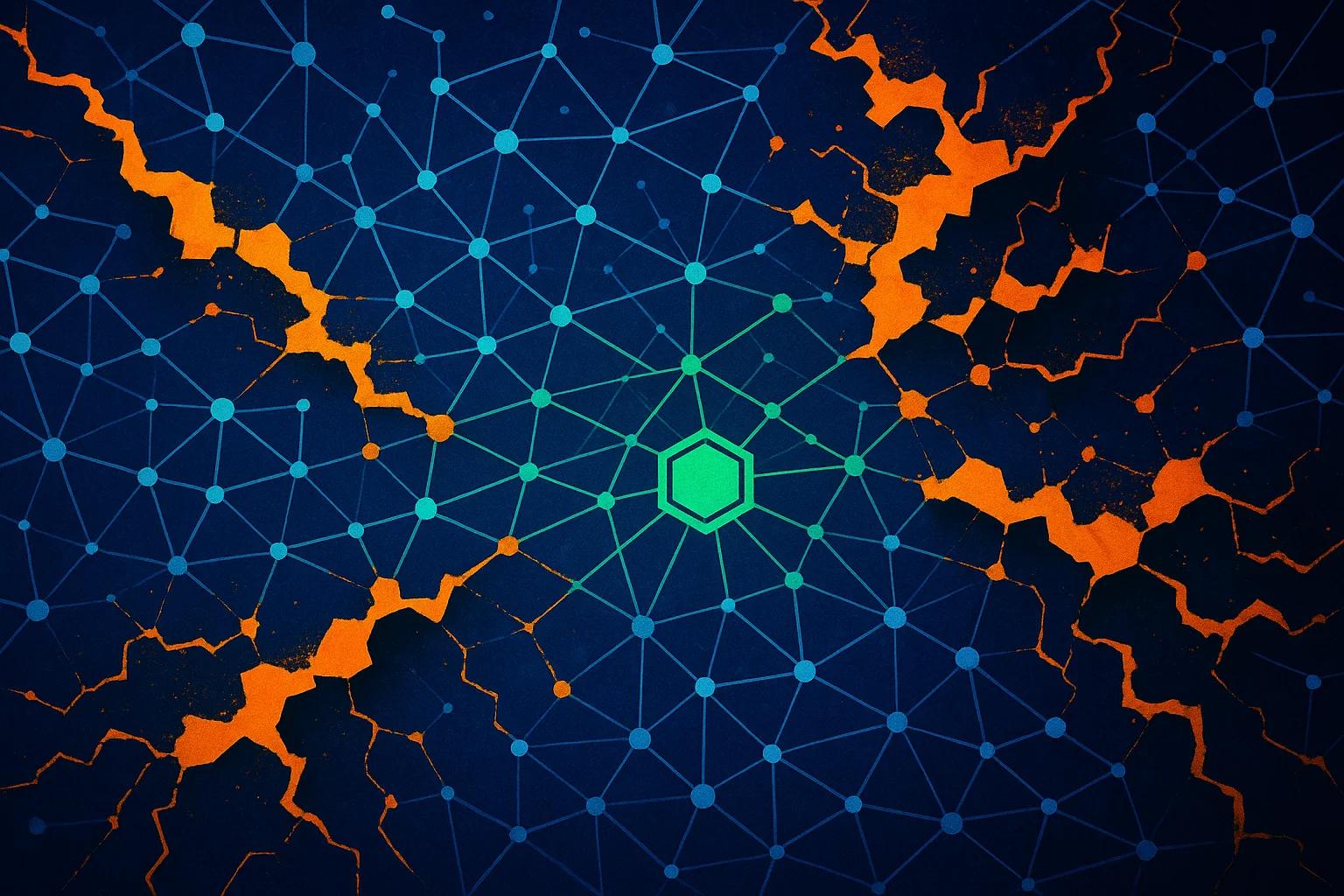 Abstract network design with orange cracks on blue