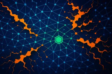 Abstract network design with orange cracks on blue