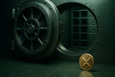 A gold coin next to an open vault door