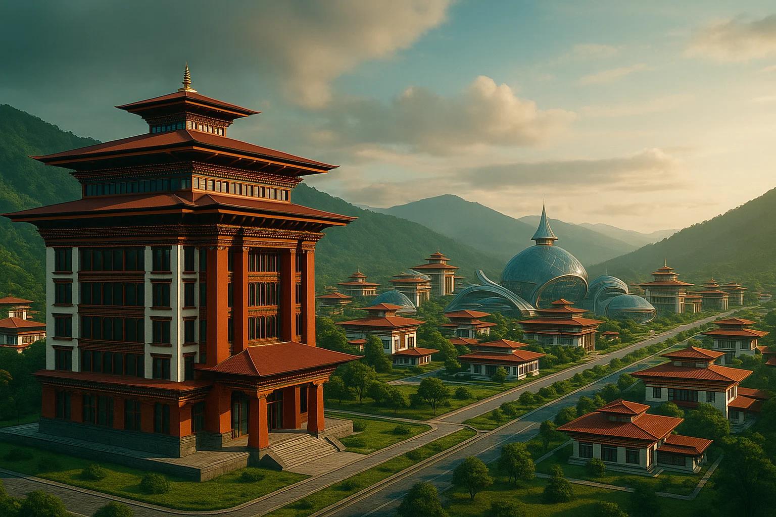 Modern architectural buildings in a mountainous