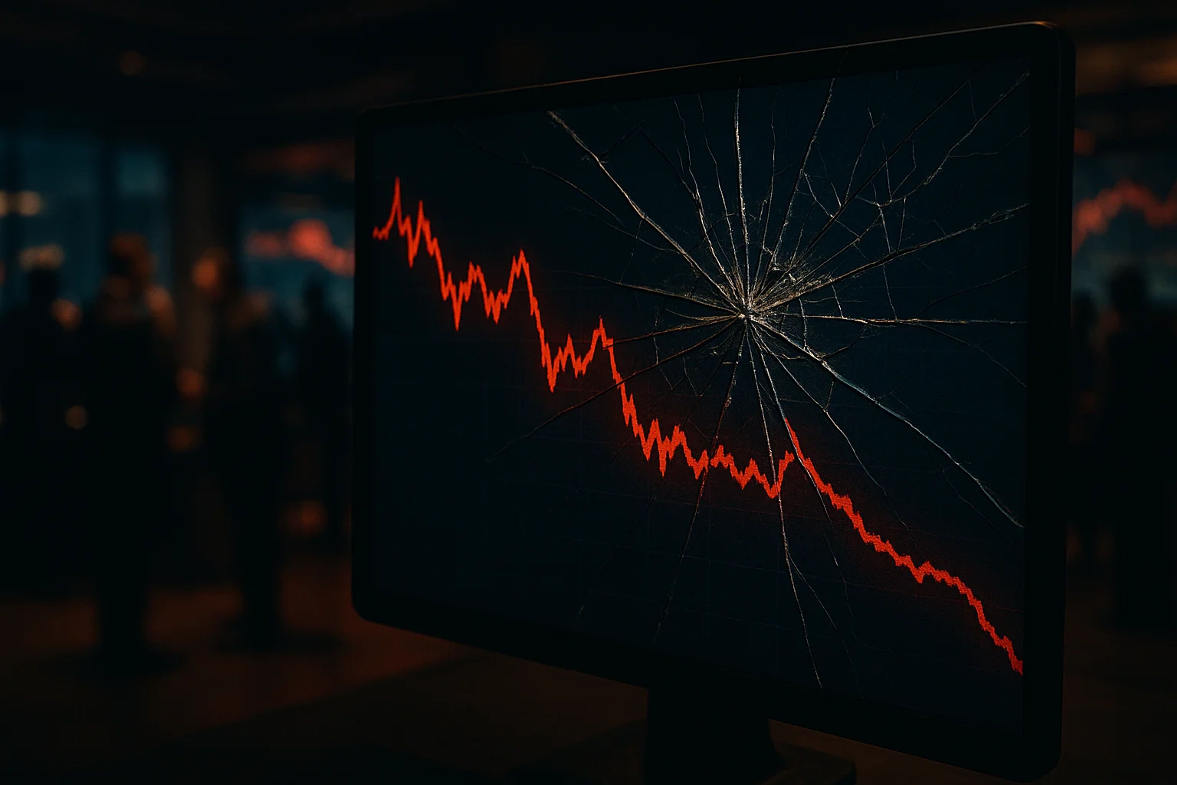 A computer monitor displaying a downward trend