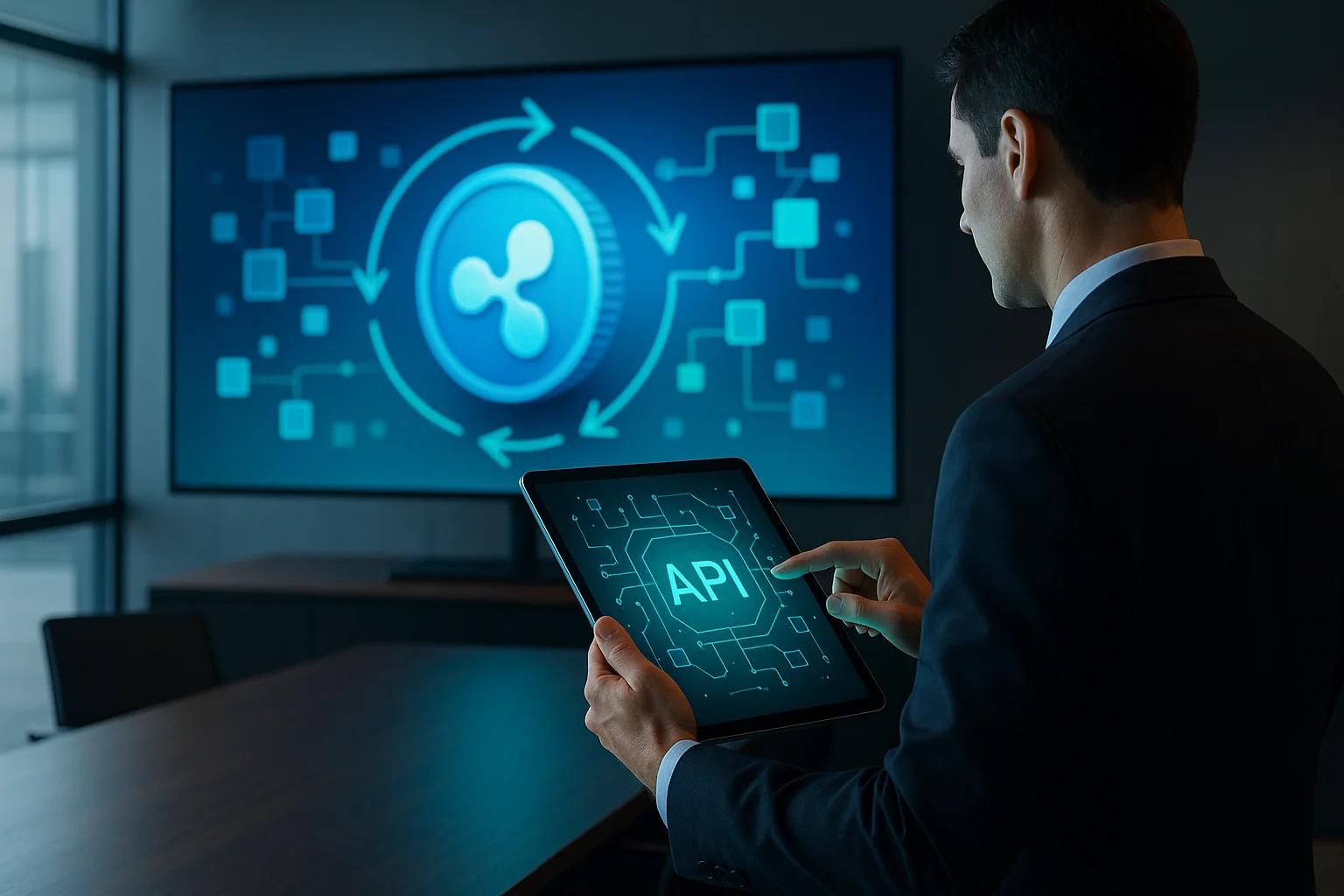 A man in a suit using a tablet in an office