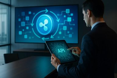 A man in a suit using a tablet in an office