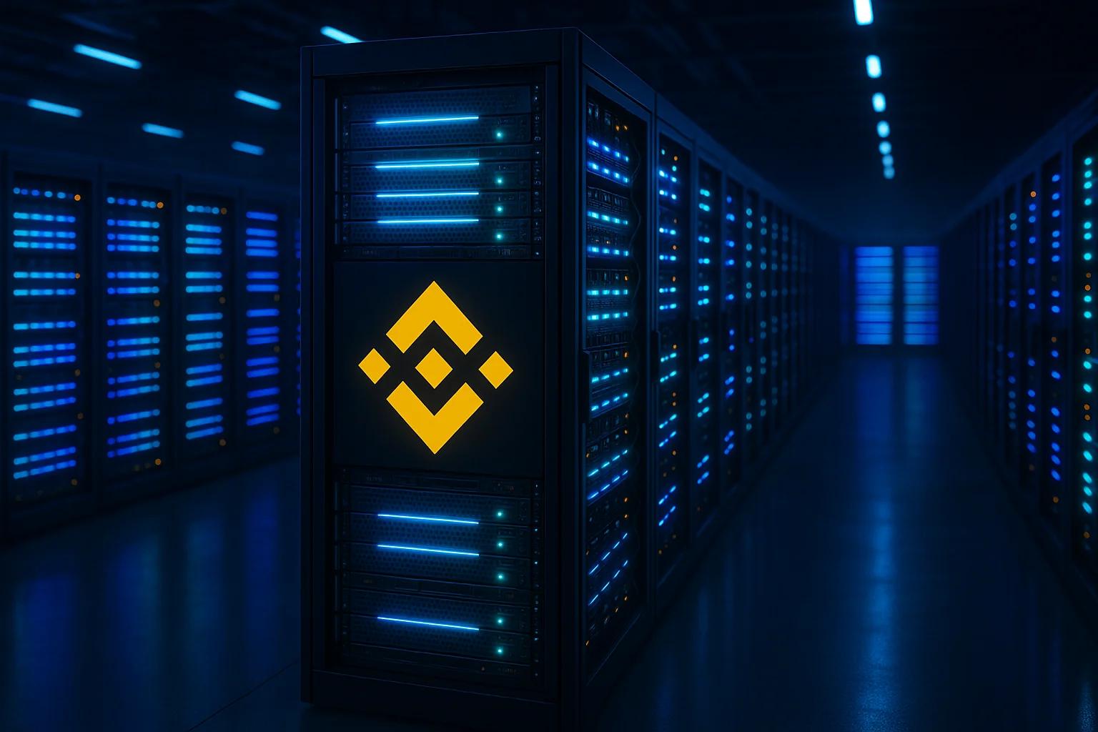 Data center with blue-lit server racks
