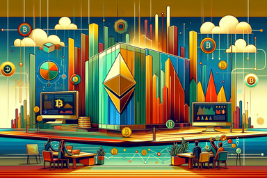 Colorful digital illustration of cryptocurrency