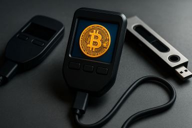 Bitcoin hardware wallet on a dark surface