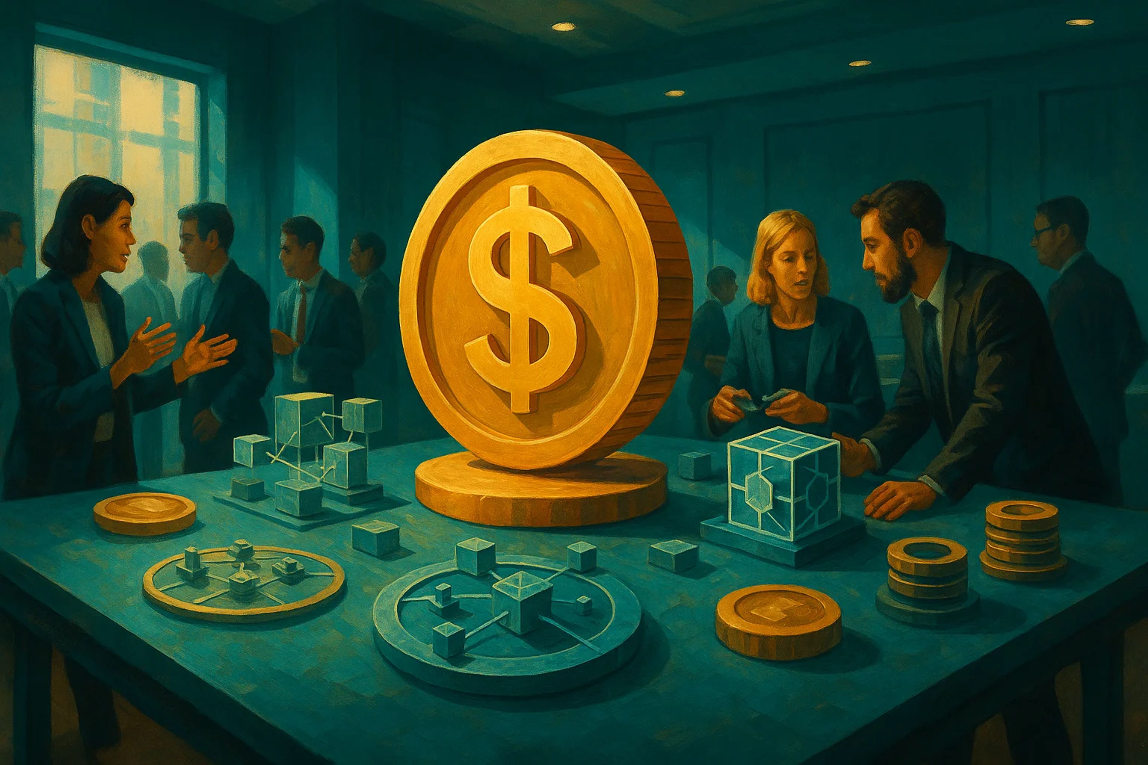 A large golden dollar sign surrounded by