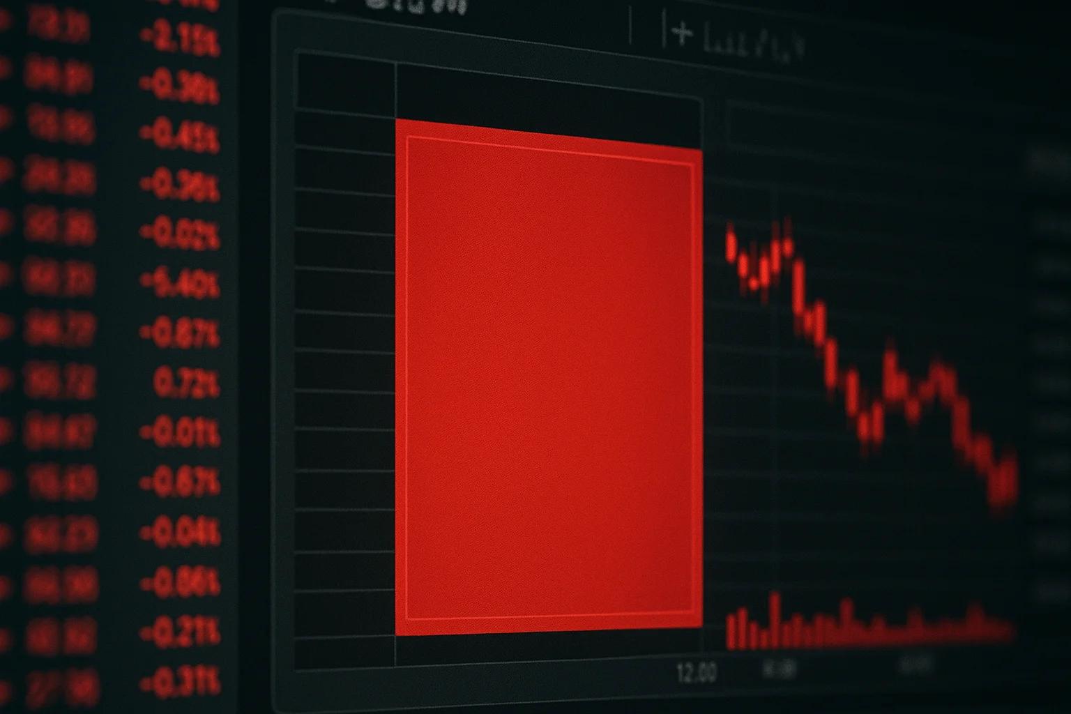 Red chart with declining trend on dark background