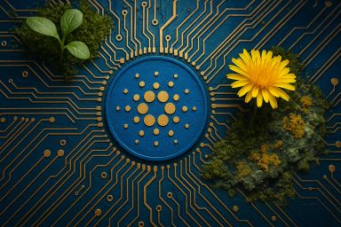 A blue circuit board with gold patterns