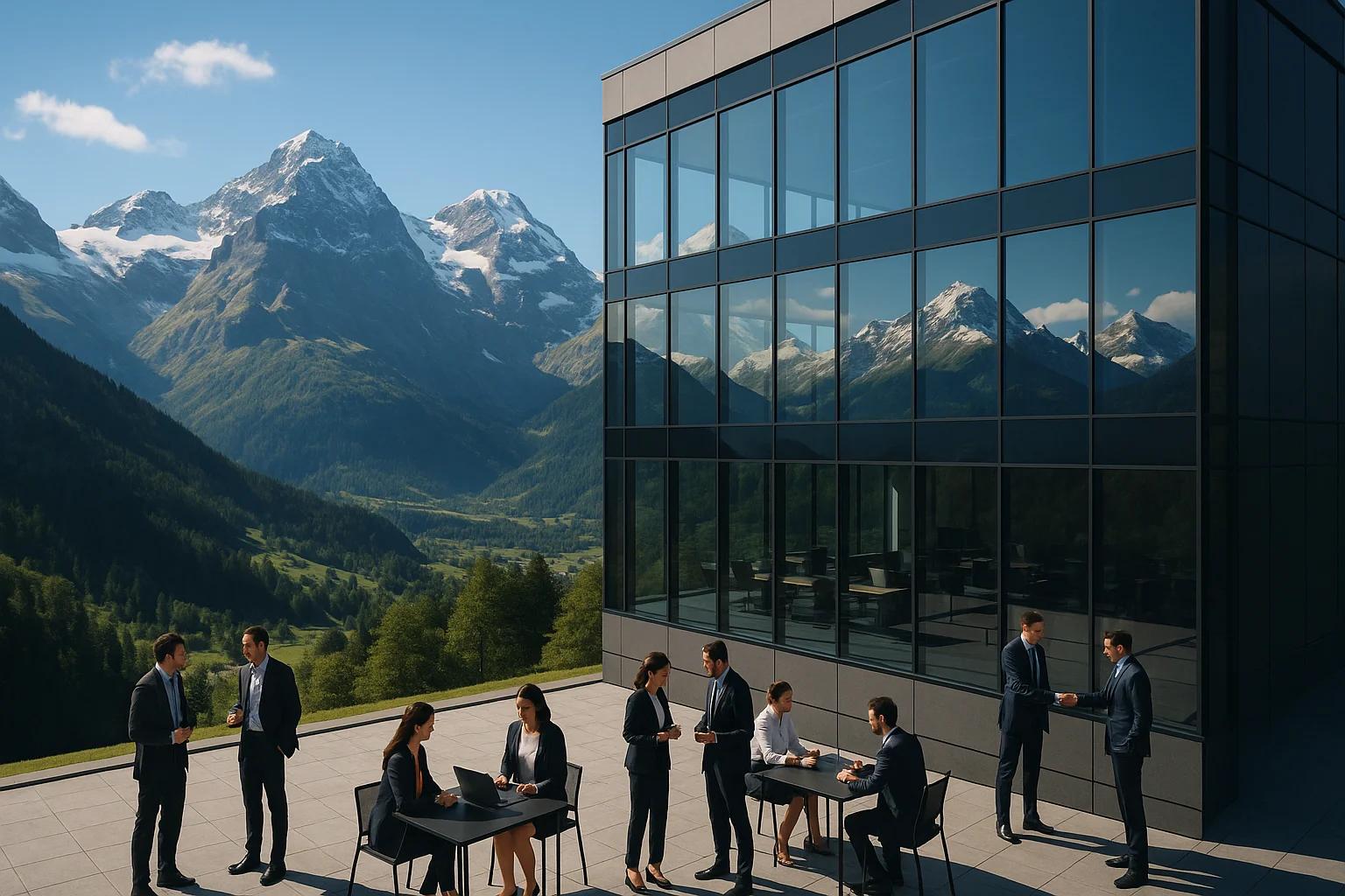 Business people engaged in discussions outdoors