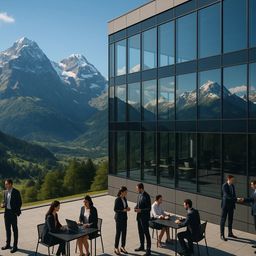 Business people engaged in discussions outdoors