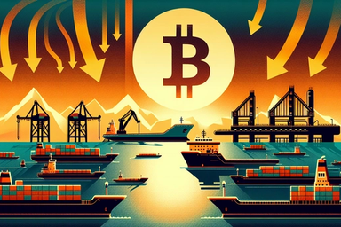 Colorful graphic of ships in a harbor with