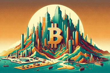 Colorful cityscape with mountains and a large