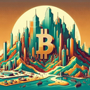 Colorful cityscape with mountains and a large