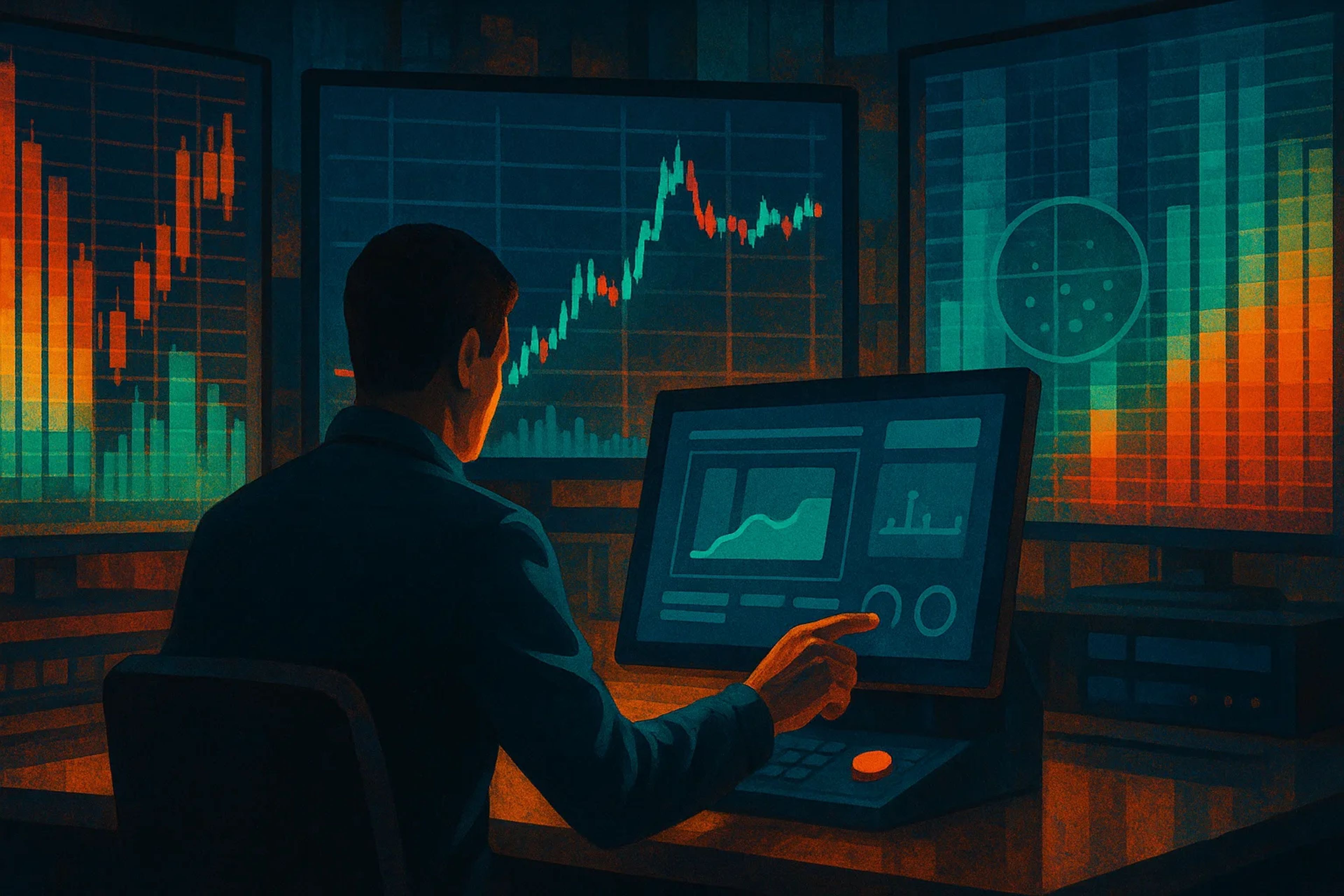 A person analyzing data on multiple screens