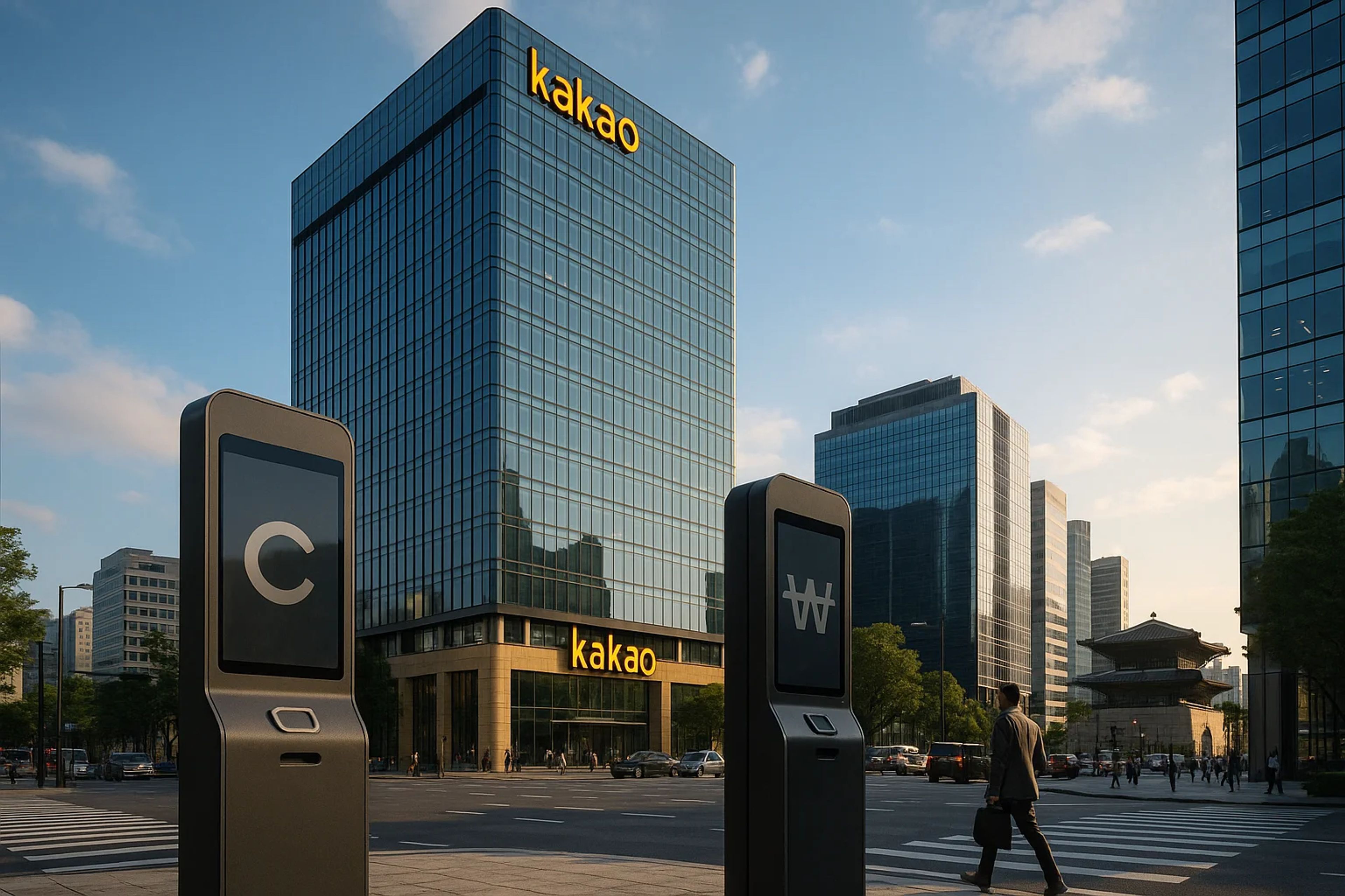 Modern cityscape with tall glass buildings and a
