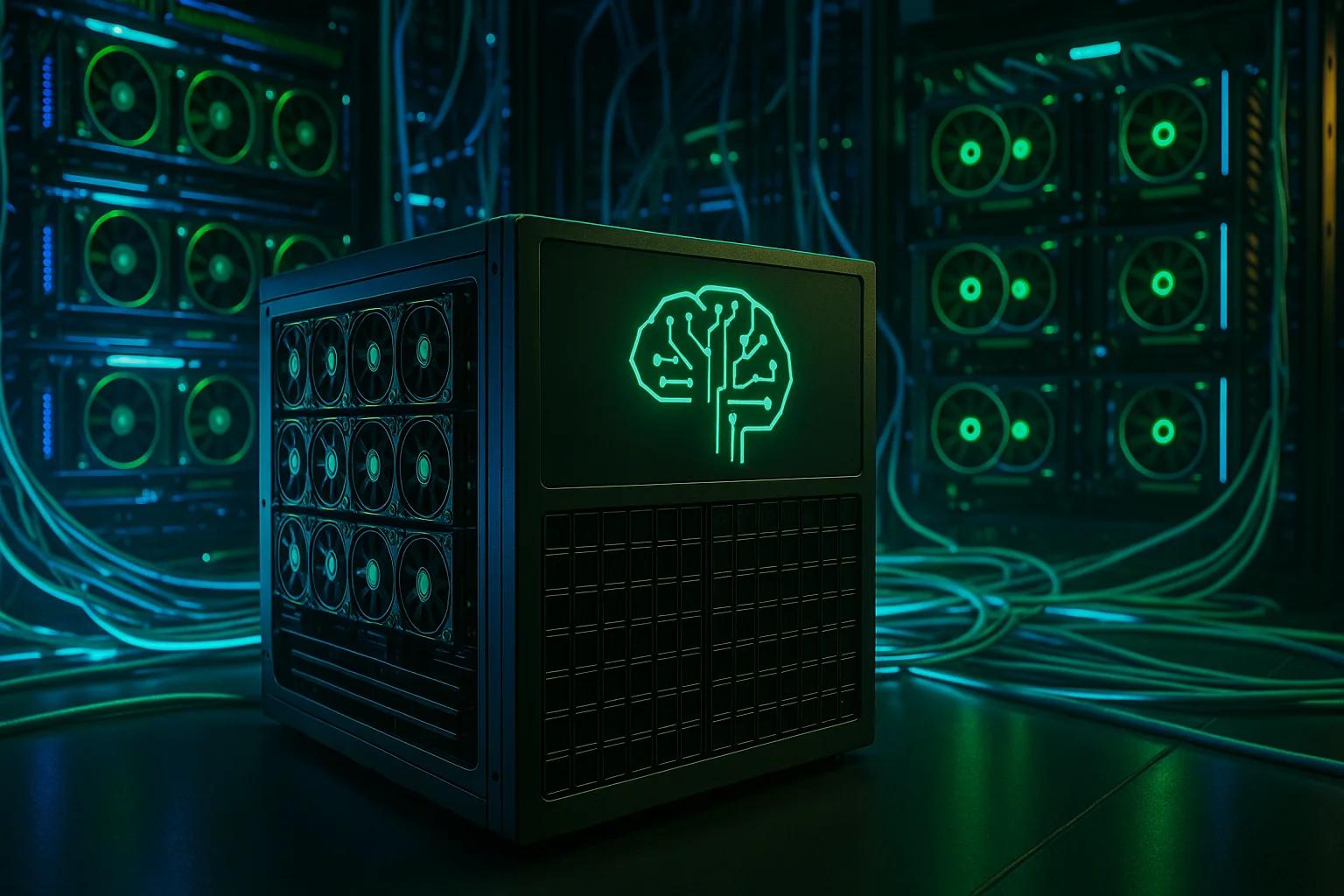 A dark room filled with computer servers and