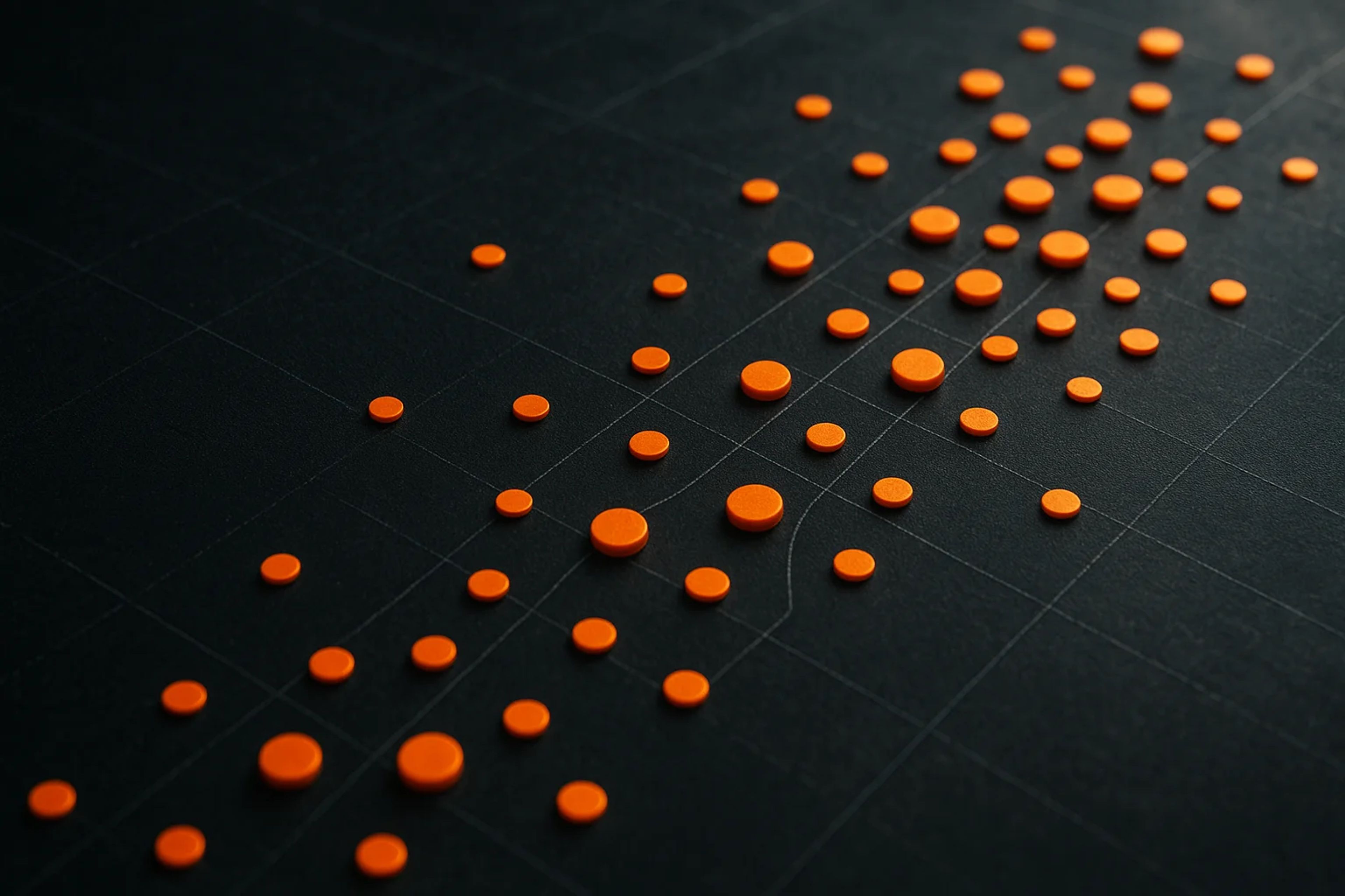 Orange circular dots arranged in a diagonal